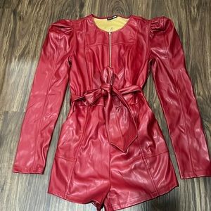 Red leather romper